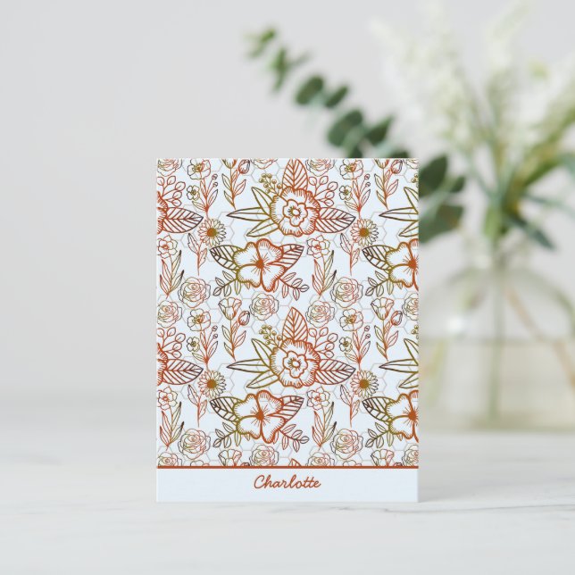 Floral seamless pattern orange personalized name postcard (Standing Front)