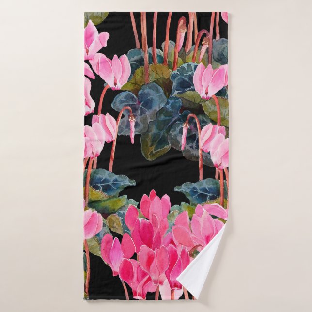 Floral seamless pattern. Pink cyclamen isolated on Bath Towel (Bath Towel)