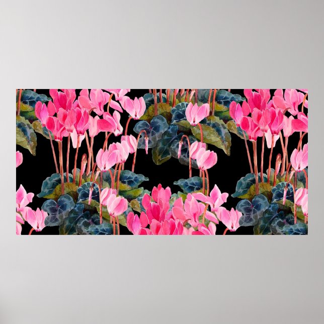 Floral seamless pattern. Pink cyclamen isolated on Poster (Front)