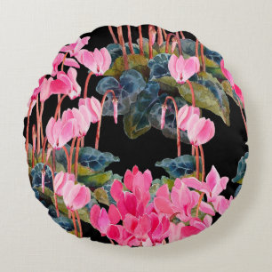 Floral seamless pattern. Pink cyclamen isolated on Round Pillow