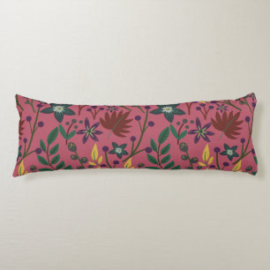 Floral seamless pattern pink flowers leaves branch body pillow