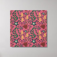 Floral seamless pattern pink flowers leaves branch
