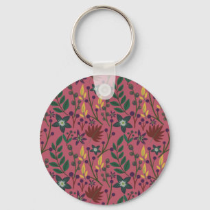 Floral seamless pattern pink flowers leaves branch keychain
