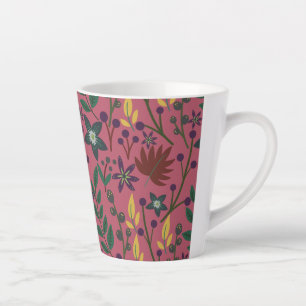 Floral seamless pattern pink flowers leaves branch latte mug