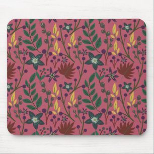 Floral seamless pattern pink flowers leaves branch mouse pad
