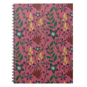 Floral seamless pattern pink flowers leaves branch notebook
