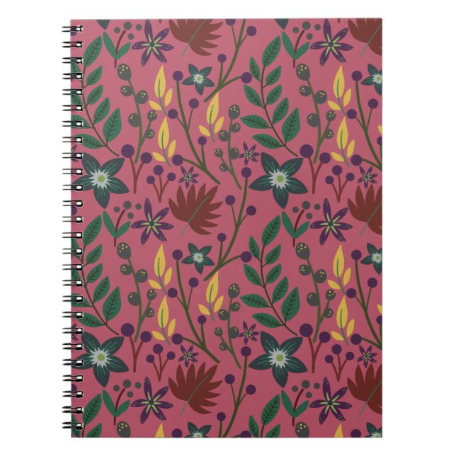 Floral seamless pattern pink flowers leaves branch notebook (Front)