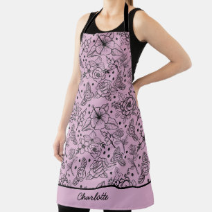 Floral seamless pattern purple personalized name apron