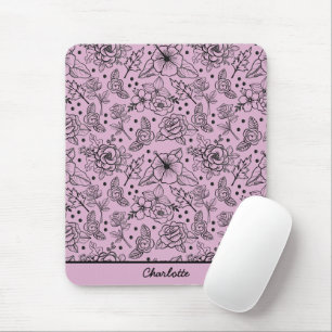 Floral seamless pattern purple personalized name mouse pad