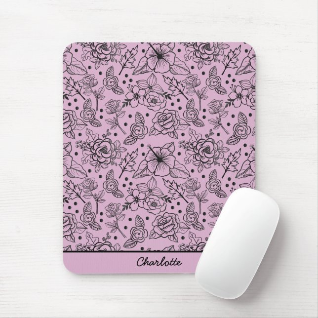 Floral seamless pattern purple personalized name mouse pad (With Mouse)