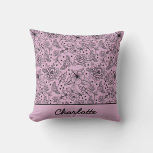 Floral seamless pattern purple personalized name throw pillow