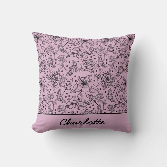 Floral seamless pattern purple personalized name throw pillow (Front)
