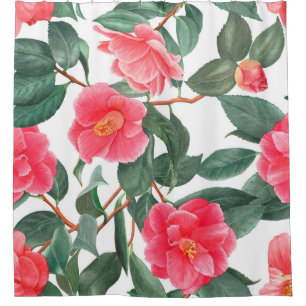 Floral seamless pattern, red camellia flowers with
