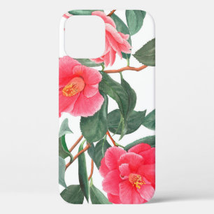 Floral seamless pattern, red camellia flowers with iPhone 12 case