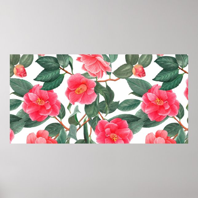 Floral seamless pattern, red camellia flowers with poster (Front)