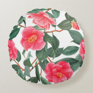 Floral seamless pattern, red camellia flowers with round pillow