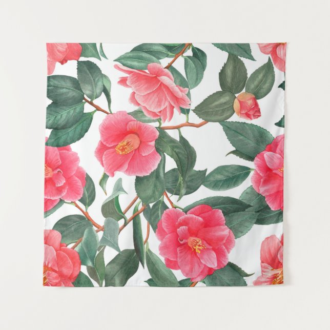 Floral seamless pattern, red camellia flowers with tapestry (Front)