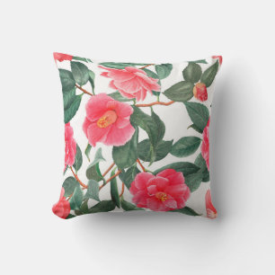 Floral seamless pattern, red camellia flowers with throw pillow