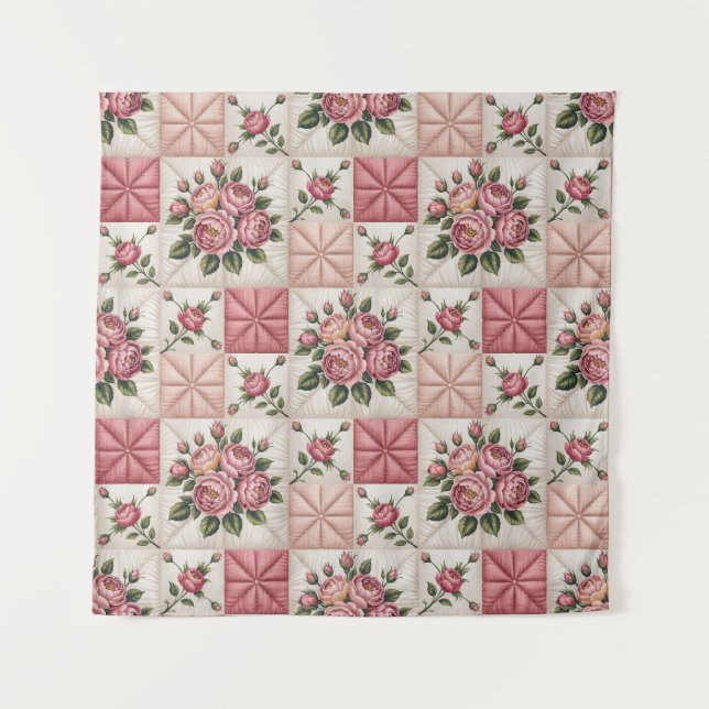  Floral Seamless Pattern, Roes Seamless Pattern Tapestry (Front)