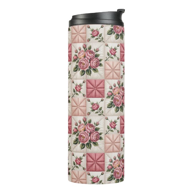  Floral Seamless Pattern, Roes Seamless Pattern Thermal Tumbler (Rotated Left)