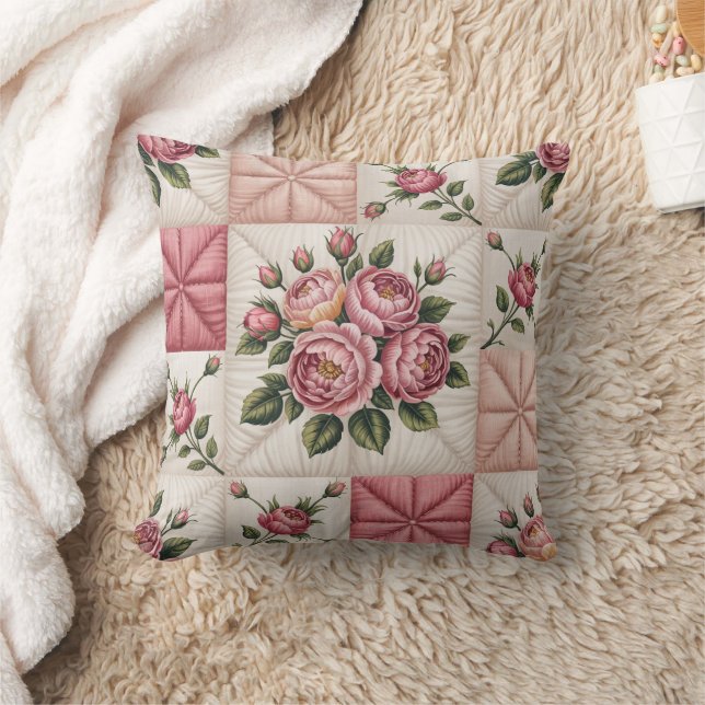 Floral Seamless Pattern, Roes Seamless Pattern Throw Pillow (Blanket)