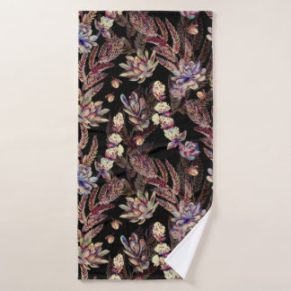 Floral seamless pattern. Succulents, ferns, thorns Bath Towel