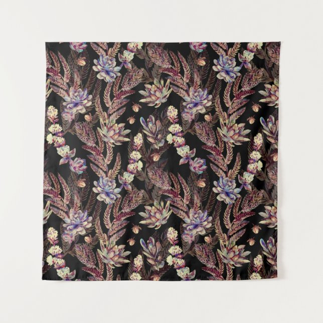 Floral seamless pattern. Succulents, ferns, thorns Tapestry (Front)