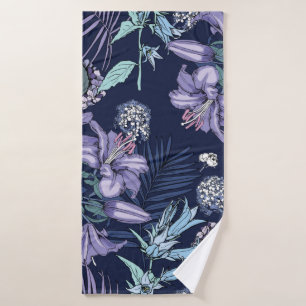 Floral seamless pattern. There are Lily, Hydrangea Bath Towel