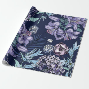 Floral seamless pattern. There are Lily, Hydrangea Wrapping Paper