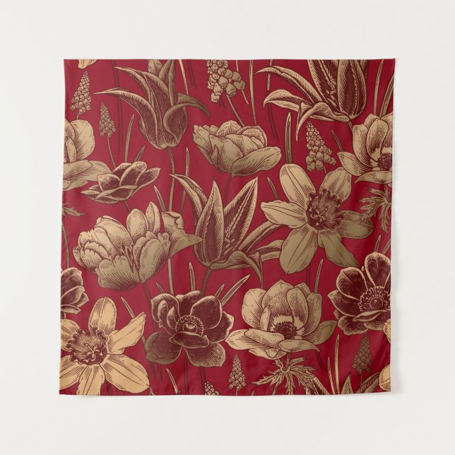 Floral seamless pattern. Vintage spring background Tapestry (Front)