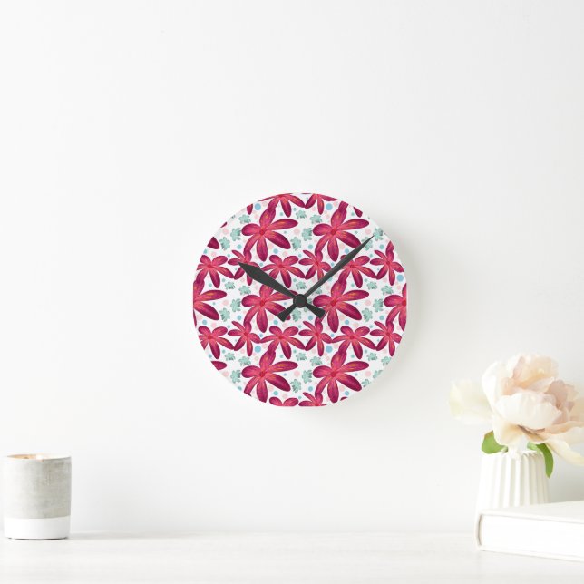 Floral Seamless Pattern | Watercolor Flower Repeat Round Clock (Home)