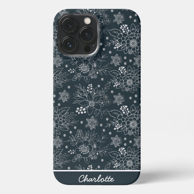 Floral seamless pattern white on dark personalized iPhone case (Back)