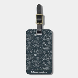 Floral seamless pattern white on dark personalized luggage tag
