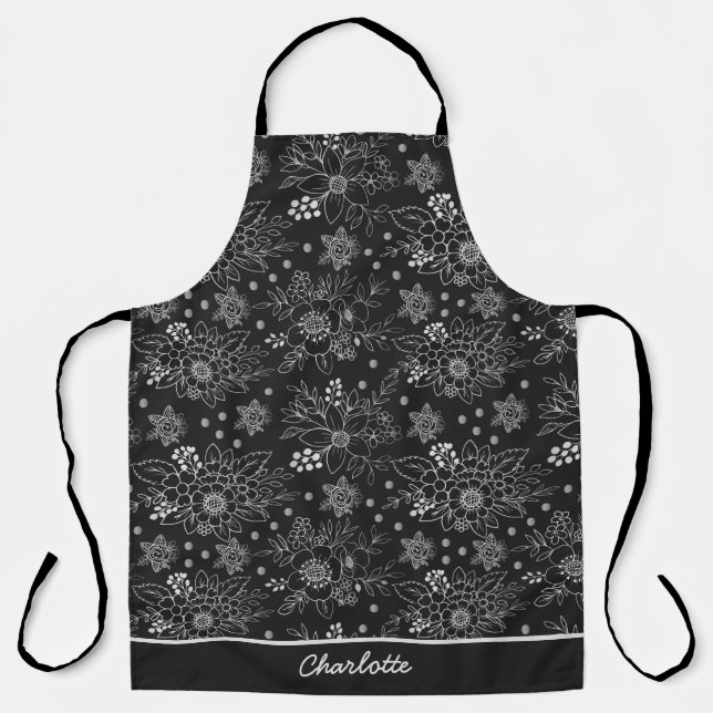 Floral seamless pattern white personalized name  apron (Front)