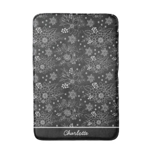 Floral seamless pattern white personalized name bath mat