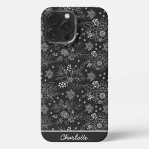 Floral seamless pattern white personalized name iPhone 13 pro max case
