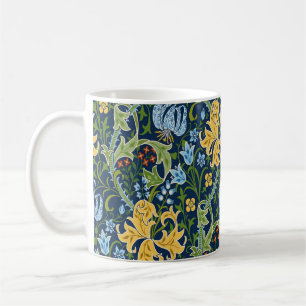 Floral seamless pattern with big flowers, lily and coffee mug