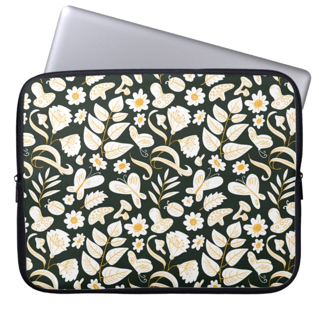 Floral seamless pattern with butterflies and bugs. laptop sleeve (Front)