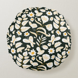 Floral seamless pattern with butterflies and bugs. round pillow