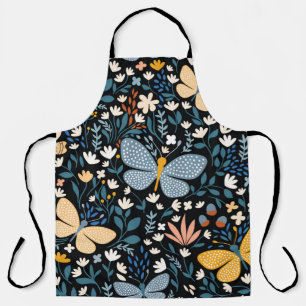 Floral seamless pattern with butterflies, hand dr apron