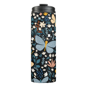 Floral seamless pattern with butterflies,  hand dr thermal tumbler