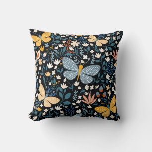 Floral seamless pattern with butterflies,  hand dr throw pillow