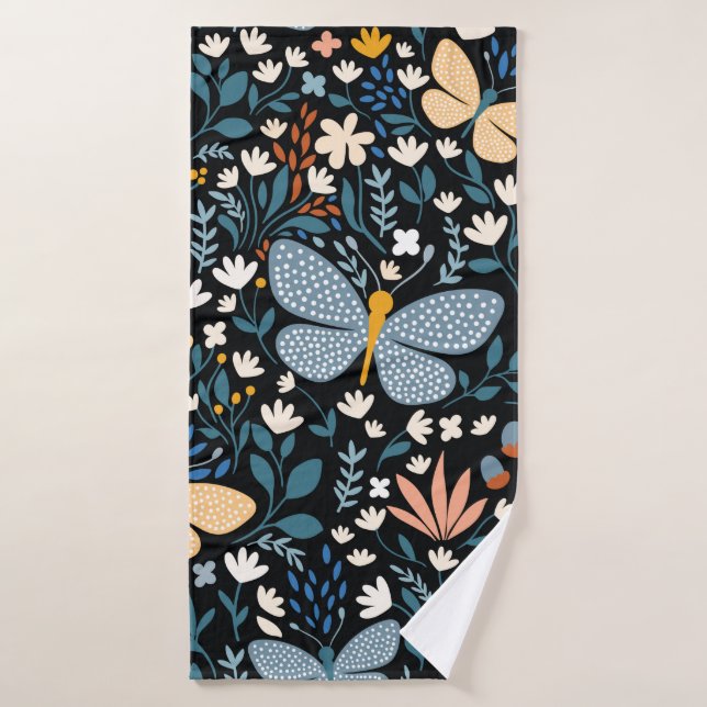 Floral seamless pattern with butterflies,hand draw bath towel (Bath Towel)