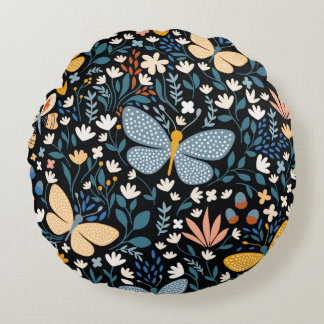 Floral seamless pattern with butterflies,hand draw round pillow