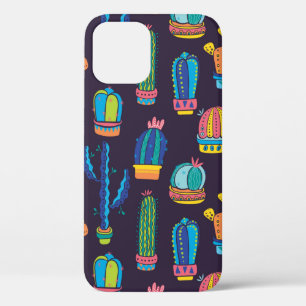 floral seamless pattern with cute cactuses on the iPhone 12 case