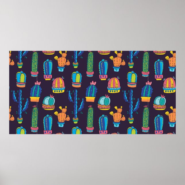 floral seamless pattern with cute cactuses on the  poster (Front)