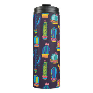 floral seamless pattern with cute cactuses on the  thermal tumbler