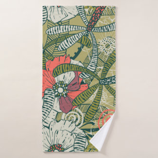 Floral seamless pattern with cute plants. backgrou bath towel