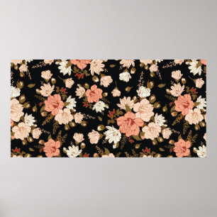 Floral seamless pattern with hibiscus. Floral back Poster