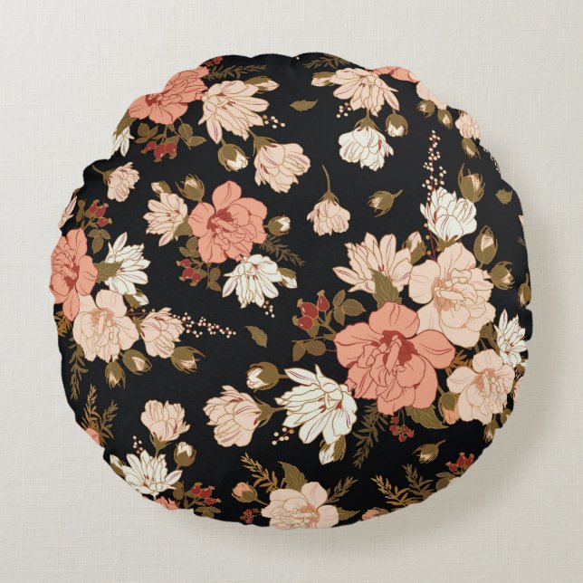 Floral seamless pattern with hibiscus. Floral back Round Pillow (Front)